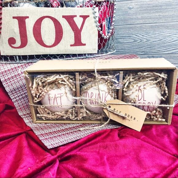 Rae Dunn EAT ~ DRINK ~ BE MERRY ornament set NEW - Picture 1 of 6